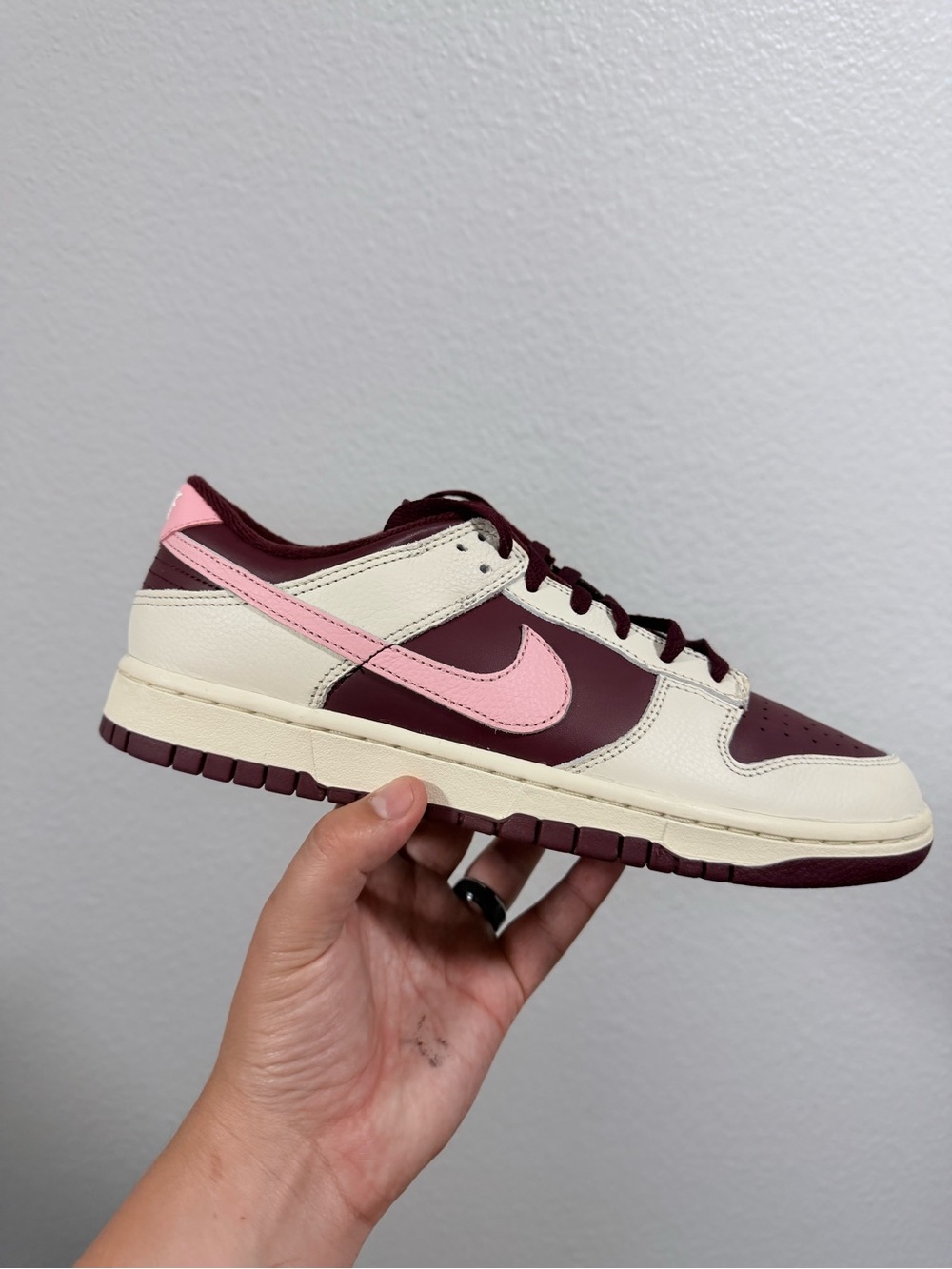 Nike Dunk Low in Maroon, Pink & Cream